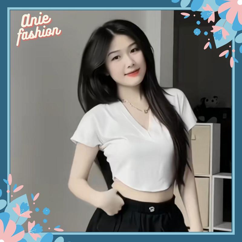 áo thun nữ cổ tim croptop vạt bầu áo phông croptop cổ v chất thun tăm LinhMin A277