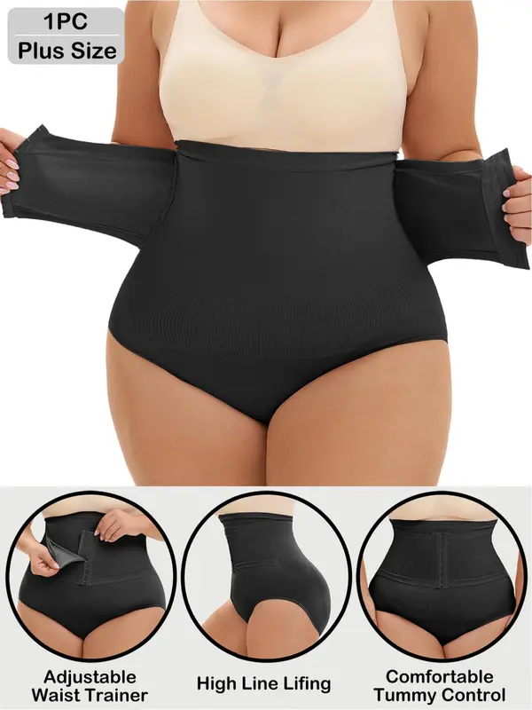 【Plus Size】 Solid High Waist Shapewear Panty, Tummy Control High Stretch Shaper, Women's Shapewear Bottoms for Daily Wear 5