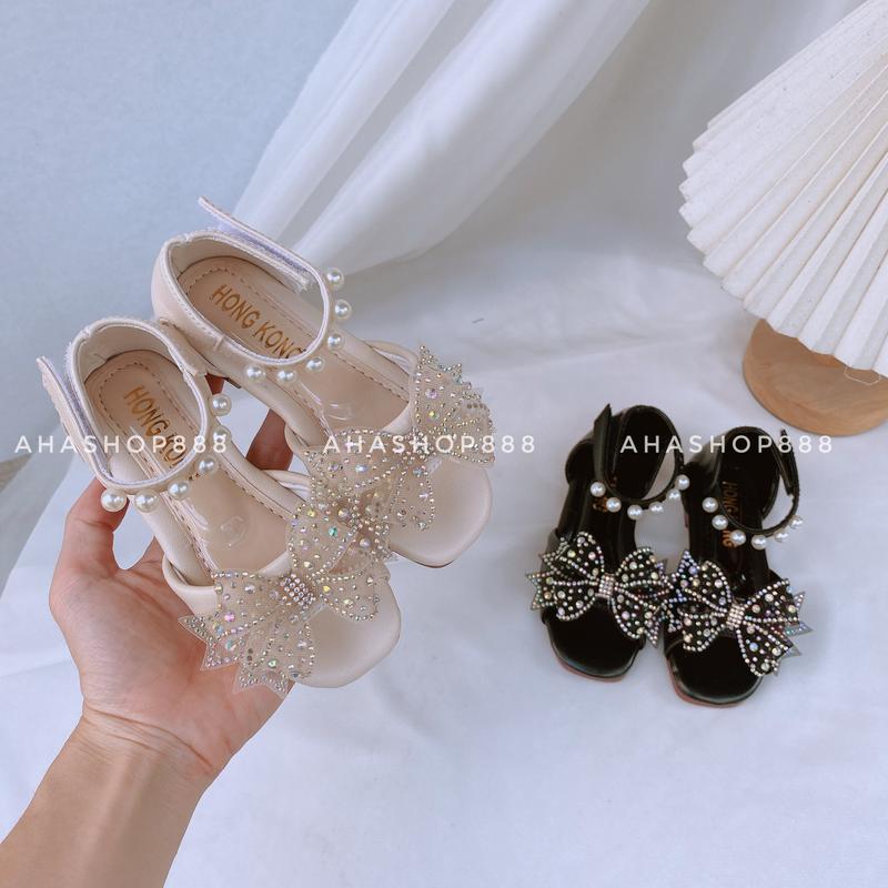 Dép Sandal Dép Quai Hậu Nơ Cánh Tiên Kim Sa Quai Ngọc Êm Chân Cho Bé Gái 2-7 Tuổi K070