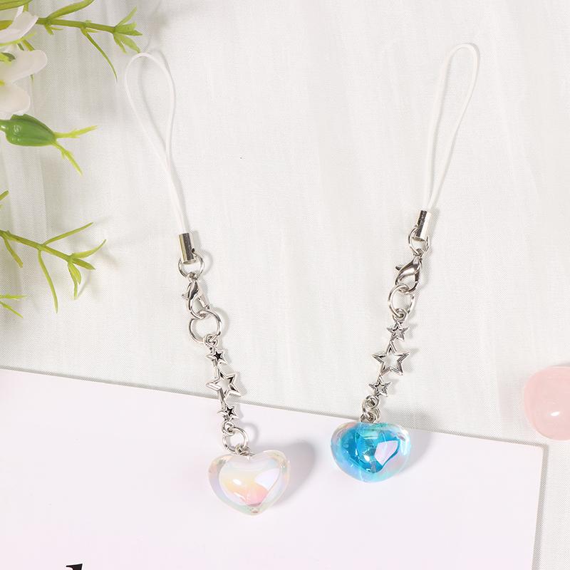Dây Đeo buộc điện thoại di động, Thiết kế ngôi sao trái tim Y2K thời trang, Phong cách tối giản, Dây đeo điện thoại di động dễ thương, với mặt dây chuyền móc chìa khóa, Đồ Trang Trí 0