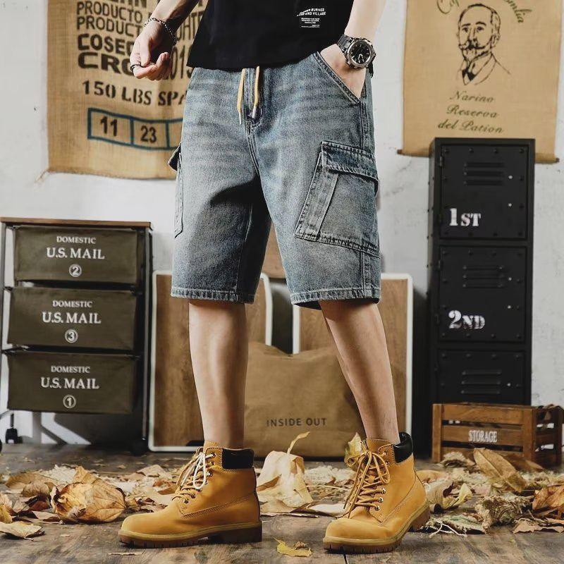 Quần Short Denim, Phong Cách Thường Ngày Mỹ, Quần Mùa Hè Cho Nam, Thiết Kế Ins, Túi Lớn, Ngoại Cỡ, Dáng Rộng Vừa Vặn, Có Thể Mặc Ngoài Trời, Quần Soóc Nam Menswear Jean 4