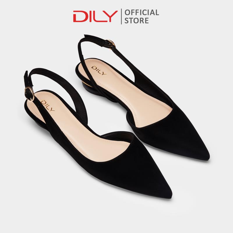 Giày búp bê slingback nữ DILY mũi nhọn quai hậu cài giày cao gót slingback gót trụ độc đáo sang trọng cao 2.5cm AA0439