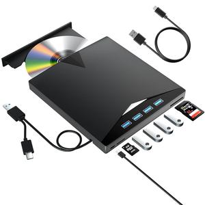 7 in 1 USB 3.0 & Type-C DVDプレーヤー、ポータブルCD/DVDバーナー、ノートパソコンやデスクトップPC用の外付けDVDドライブ、Windows 11/10/8/7 Linux対応