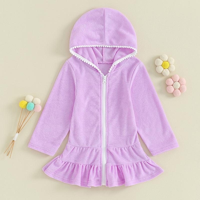 Product Introduction of Kids Girl Hoodie Dress Solid Color Ruffled Zipper Long Sleeves Beach Dress for Toddler Baby Spring Clothes 43