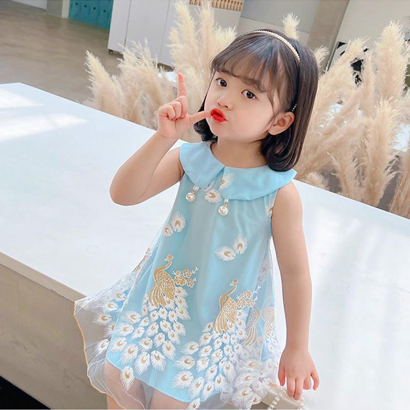 Váy Không Tay, Màu Trắng, Hồng Và Xanh Dương, Dành Cho Bé Gái 2-9 Tuổi, Quần Áo Bé Trai Đáng Yêu, Vải, Váy Màu Xanh Dương, Thích Hợp Cho Bé Gái, Trang Phục Thường Ngày Váy Capa Cho Bé Gái 9 Tháng Tuổi, Váy Cho Bé Gái 5 Tuổi