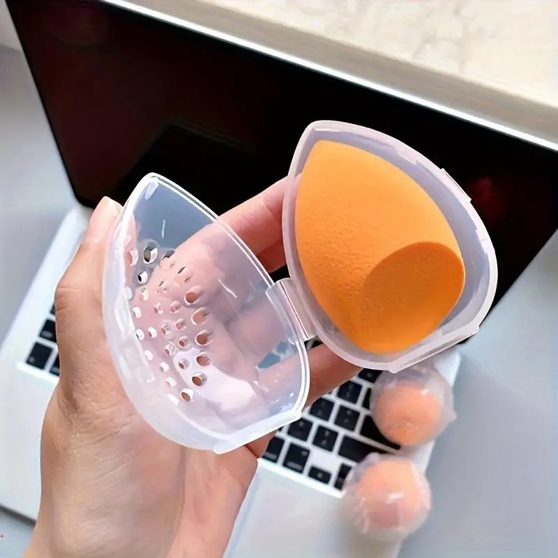 Egg Shaped Makeup Sponge Storage Box, 1/2 Counts Breathable Makeup Sponge Storage Box, Transparent Makeup Tool Organizer for Travel, Cosmetic