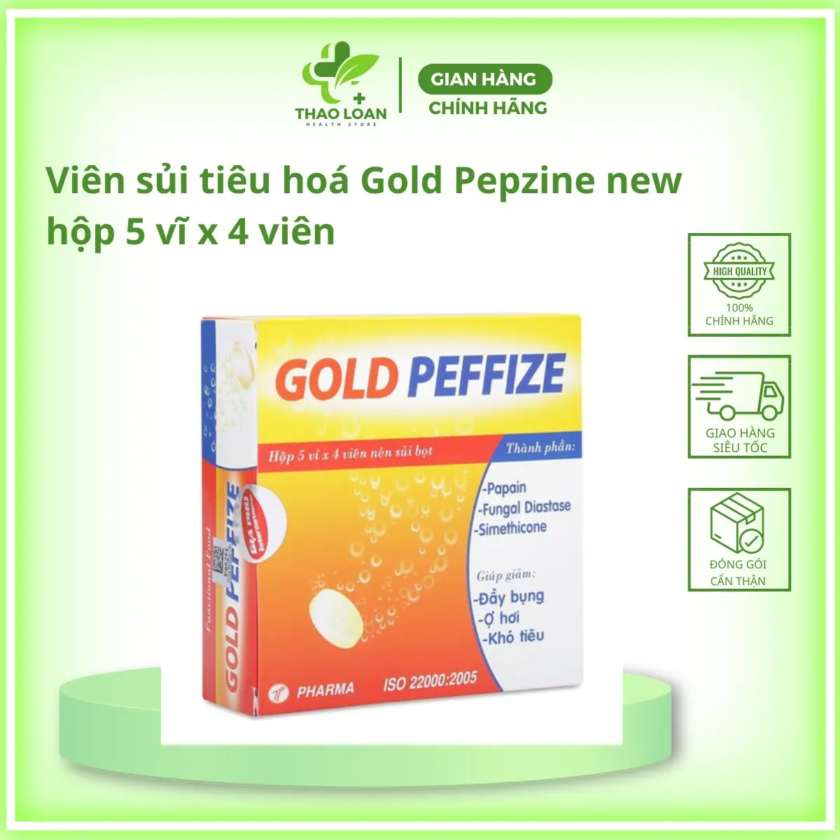 Viên sủi tiêu hoá Gold Pepzine new hộp 5 vĩ x 4 viên