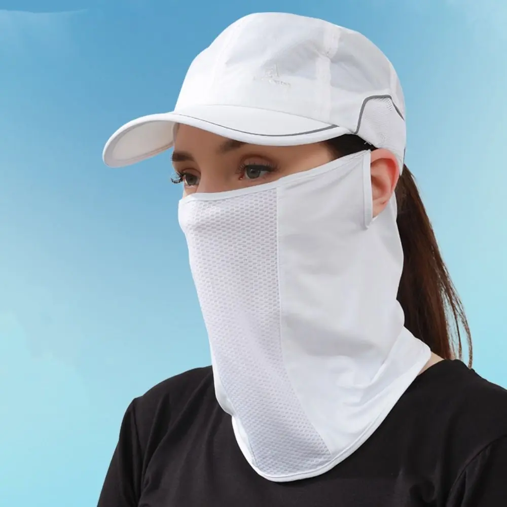 Breathable Solid Color Ice Silk Mask UV Protection Summer Face Scarves Neck Wrap Cover Sun Proof Bib Hanging Ear Face Cover Riding