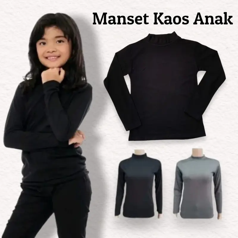 Manset anak perempuan 5 sampai 10 tahun bahan soft adem / Baju kaos manset anak lengan panjang / Mangset anak perempuan Hitam Putih 0