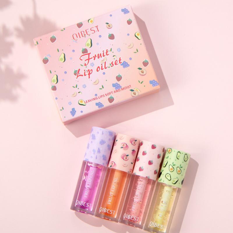 Product Introduction of Fruit Flavor Lip Gloss, 4 Counts/set Moisturizing Lip Gloss, Glossy Lip Glaze, Plumping Lip Oil for Girls & Women, Christmas Gift 2