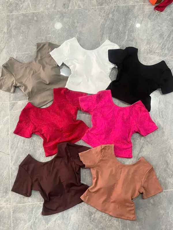 Áo kiểu tay  ngắn hở lưng phối 2 khoen thun bozip mềm có mút croptop 0060 top women 1