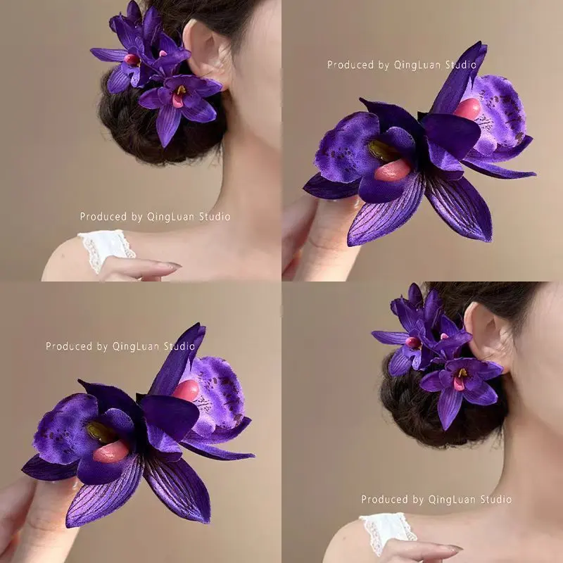 Kẹp Tóc Hoa, Màu Tím, Hoa Sưu Tập Cymbidium Faberi Siêu Thanh Lịch, Thích Hợp Cho Kỳ Nghỉ Bờ Biển, Chụp Ảnh, Kẹp Mỏ Vịt, Dây Buộc Tóc Tạo Không Khí Mùa Xuân Và Mùa Hè