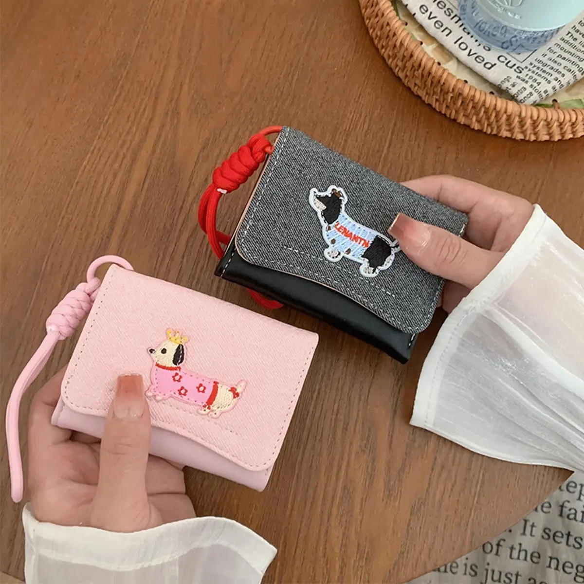 Ví Nữ, Dễ Thương, In Hình Chó Hoạt Hình, Thiết Kế Hoa, Đa Năng, Nhiều Thẻ, Ví Đựng Tiền Mặt