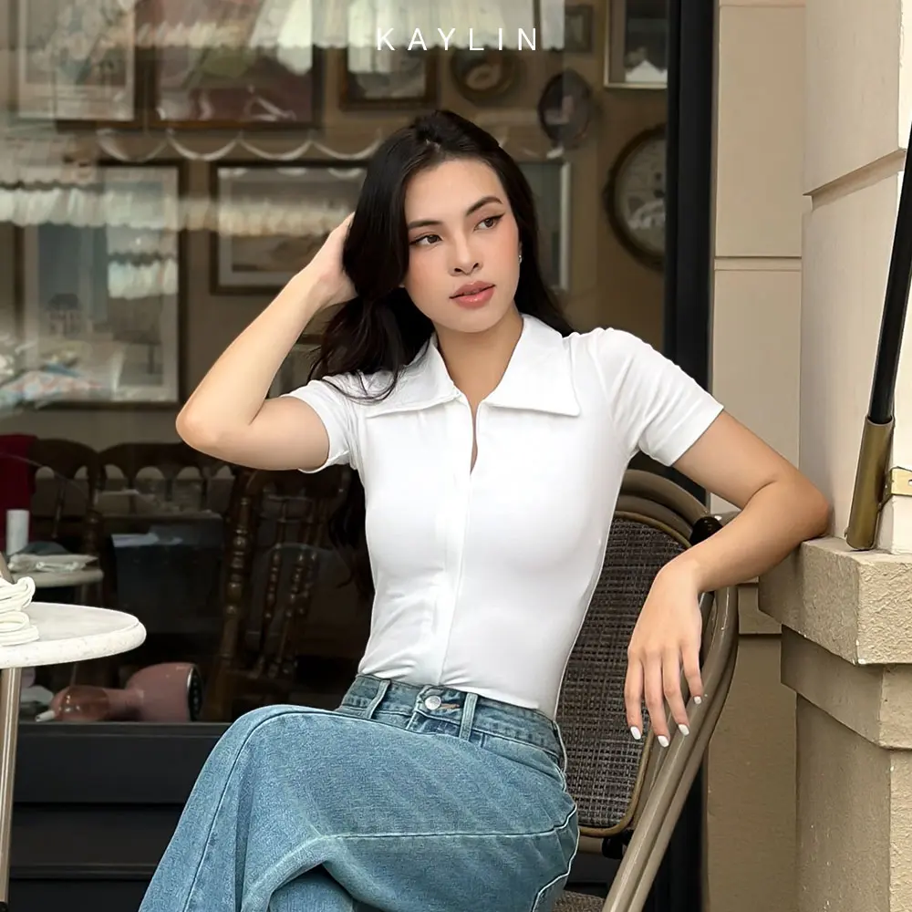 Áo thun nữ KAYLIN có cổ chất vải thun gân ôm body phối khoá kéo phong cách Polo - N2220 Top Women Polo | BigBuy360 - bigbuy360.vn