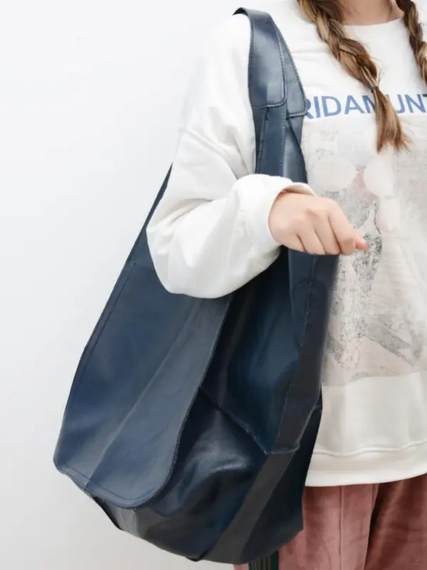 Plain Color Large Capacity Tote Bag,  Fashion Casual Shoulder Bag for Women, Vintage Style Pu Leather Tote Bag for for Work Travel 3