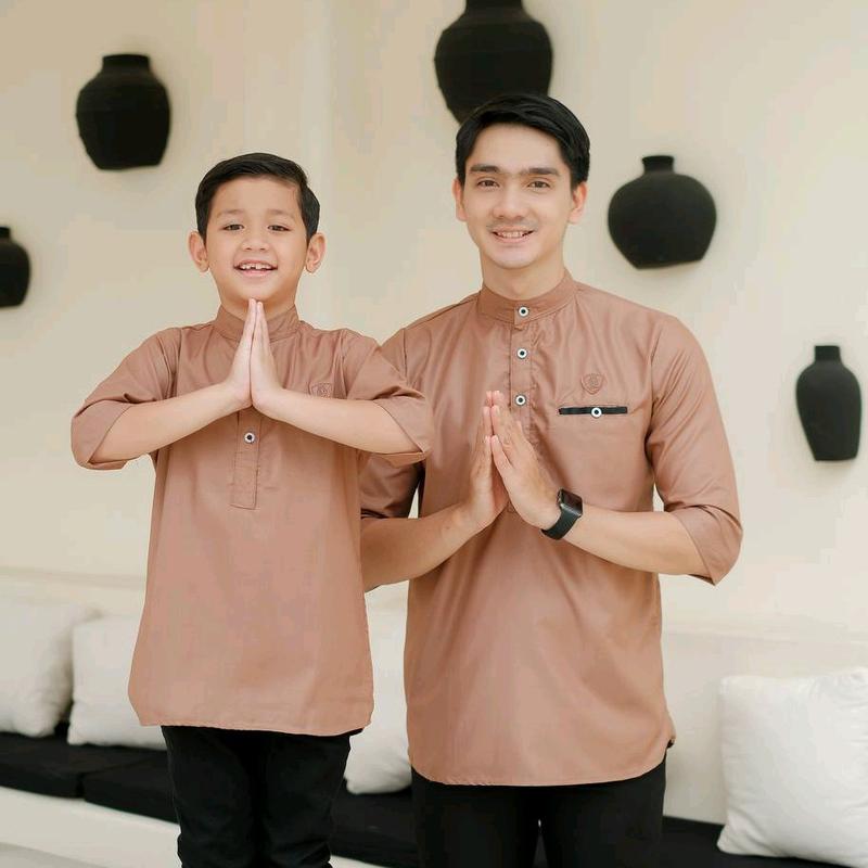 Baju Koko Kurta Couple Ayah Anak Lengan 3/4 Laris Series - Atasan Koko Warna Tercota Mega Riski 5