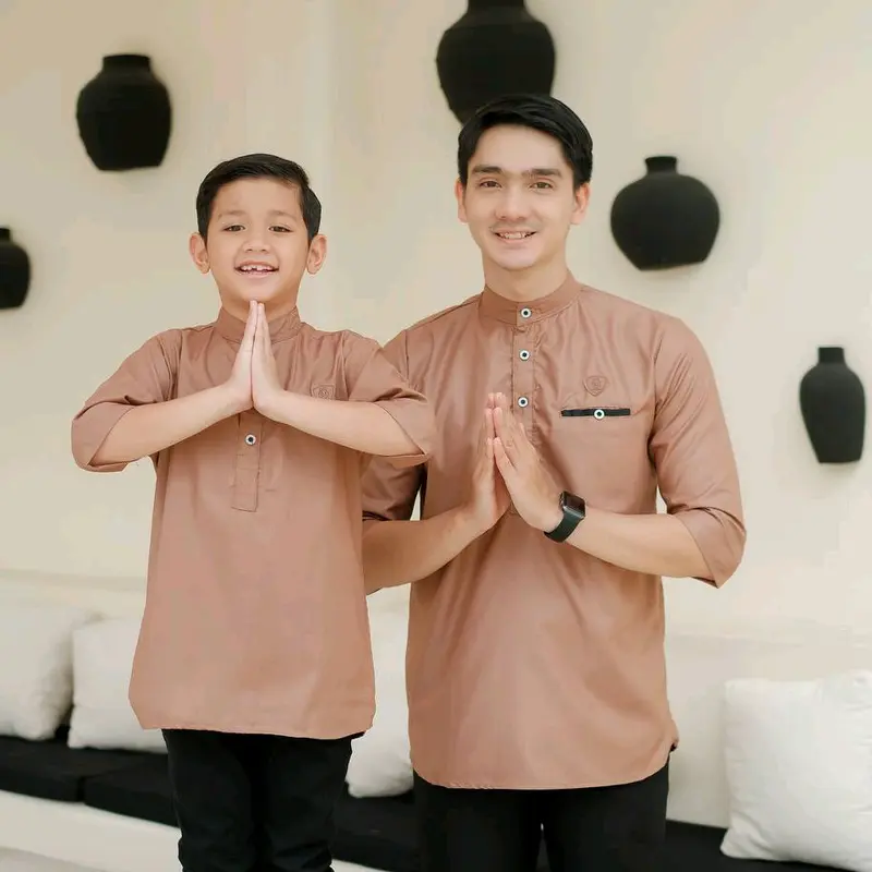 Baju Koko Kurta Couple Ayah Anak Lengan 3/4 Laris Series - Atasan Koko Warna Tercota Mega Riski 5