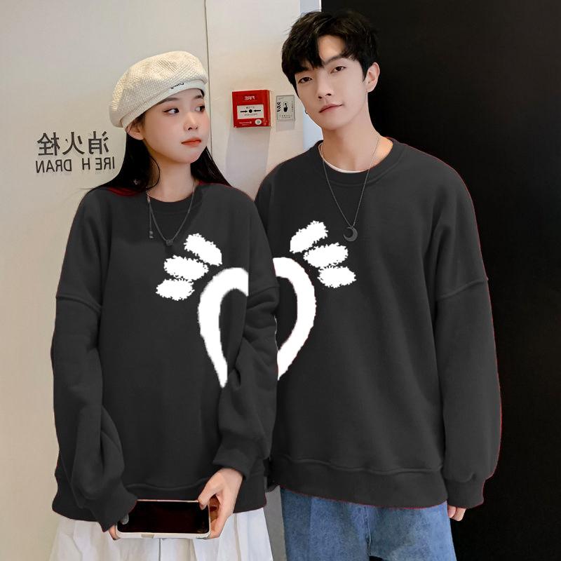Áo Sweater Đôi Trái Tim Nữa Đỏ Đen phong cách, Áo sweater đôi from Rộng Phong Cách Unisex Basis Ulazang. Jacket Top Women Pants Cổ Tròn 8