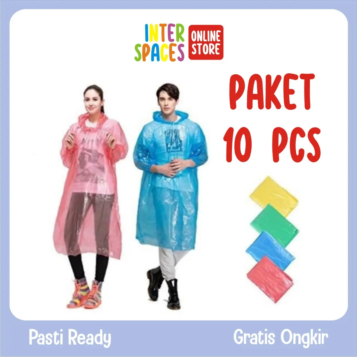 Paket 10 Pcs Jas Hujan Plastik Sekali Pakai Poncho Disposable Emergency Raincoat Tahan air