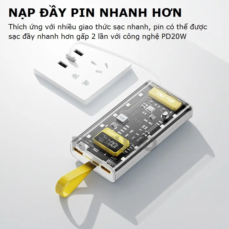 Sạc dự phòng 30000mah pin dung lượng lớn đi kèm dây sạc nhanh 20w cho nhiều điện thoại - NT745 4