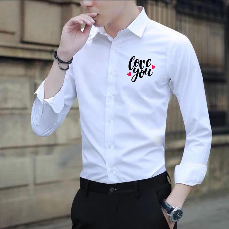 Áo Sơ Mi Nam Nữ In Chữ “Love” Chất Vải Mịn Mát, Thiết Kế Sang Trọng, Lịch Sự Mặc Đôi, Cặp Đều Được  Shirt Có Cổ Menswear áo  sơ