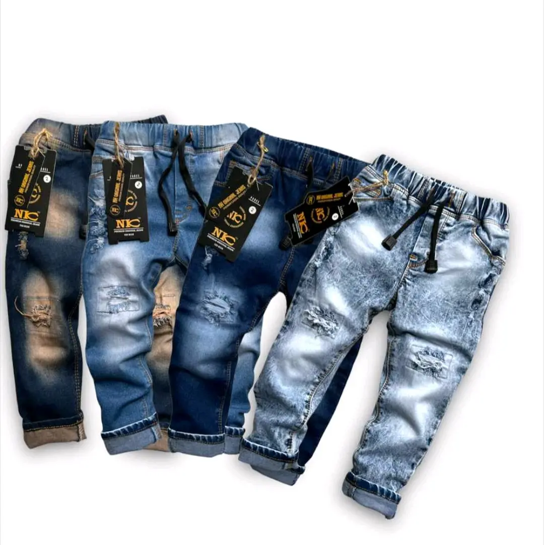 celana jeans super lembut sobek lutut kualitas distro 2-12th Slim-fitting anak laki-laki