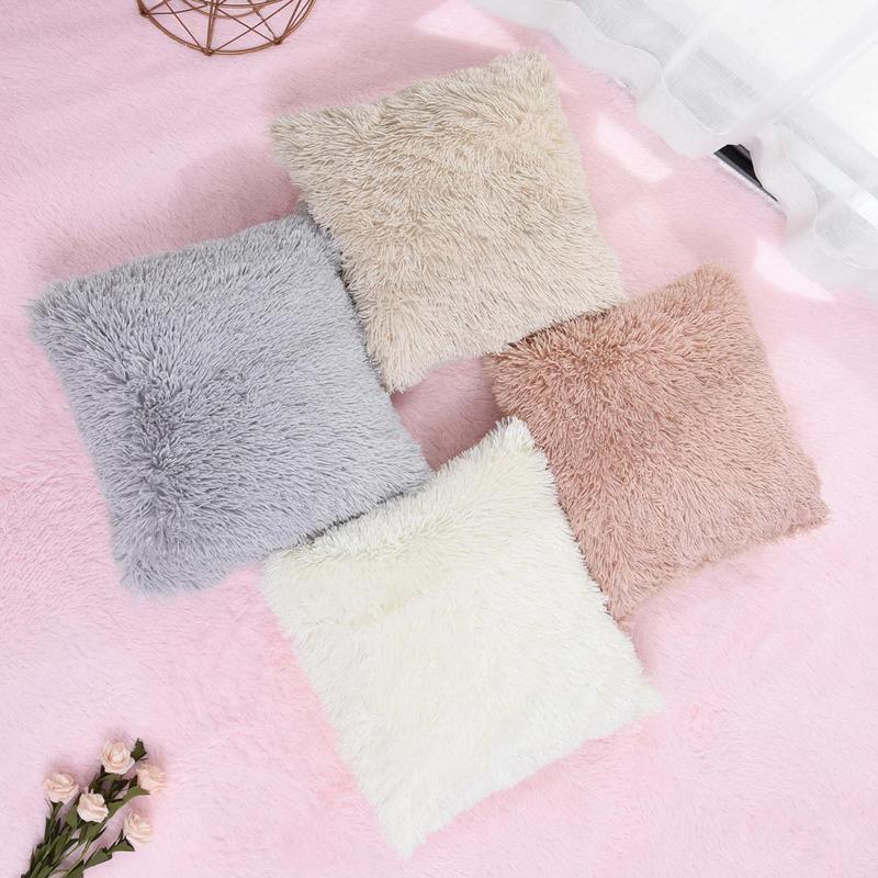 Soft Solid Fluffy Cushion Cover, 1 Count Square Soft Decorative Cushion Cover Without Filler For Home Sofa Chair 8