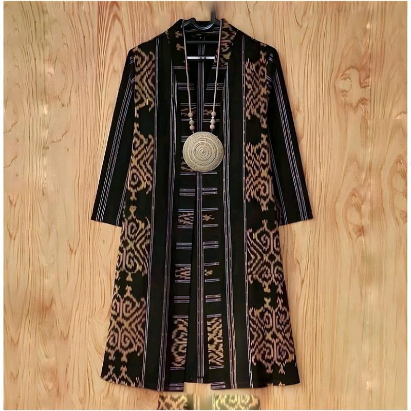 Cardigan Long Outer Tenun Tradisional Muslim Wanita 0