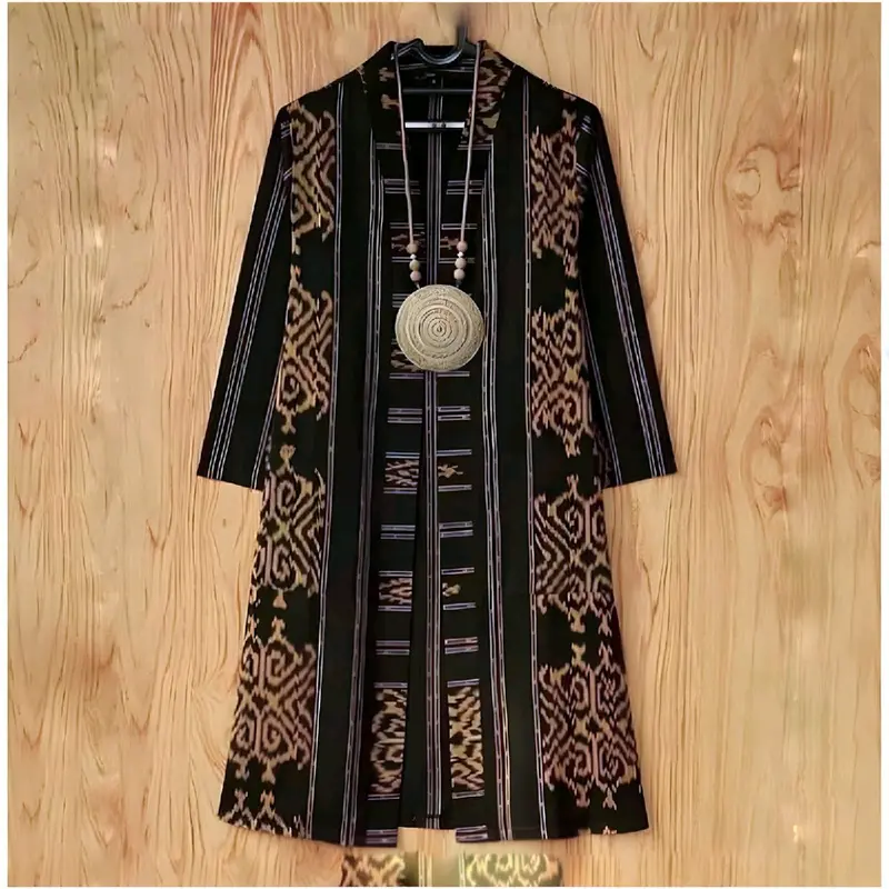 Cardigan Long Outer Tenun Tradisional Muslim Wanita 0