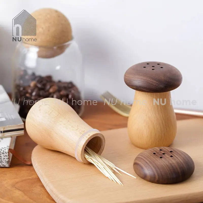 Hũ tăm gỗ hình nấm, được thiết kế mộc mạc với chất liệu gỗ tự nhiên cao cấp Đựng Gia Vị 1