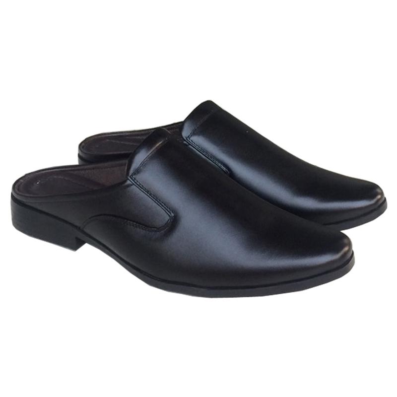  Giày sục nam bigsize da bò thật màu đen đế cao 3cm Trường Hải S145  DéP Cao Su Nhung 