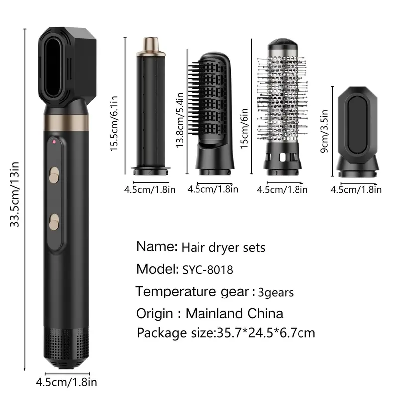 5 in 1 Hair Dryer Brush, Multifunctional Hair Styling Tool, Hair Dryer & Styler, Hair Straightener & Curler, Professional Hair Styling Tool for Women, Black 1