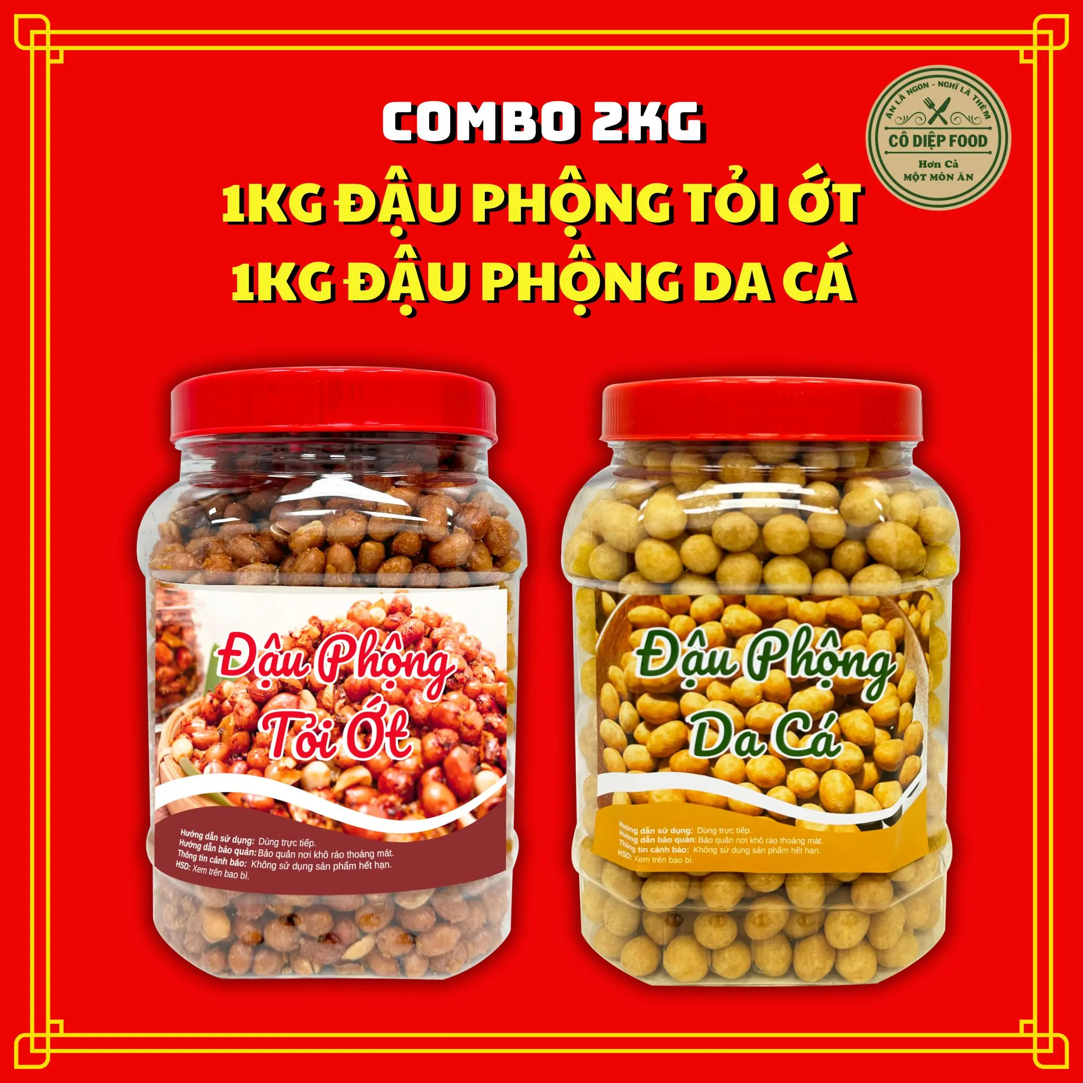 Combo 2KG Đậu Phộng Mix 2 Vị [ 1KG Đậu Phộng Tỏi Ớt + 1KG Đậu Phộng Cốt Dừa/ 1KG Đậu Hà Lan Tỏi Ớt] Thơm Ngon [ CÔ DIỆP FOOD] Snack Ăn Vặt