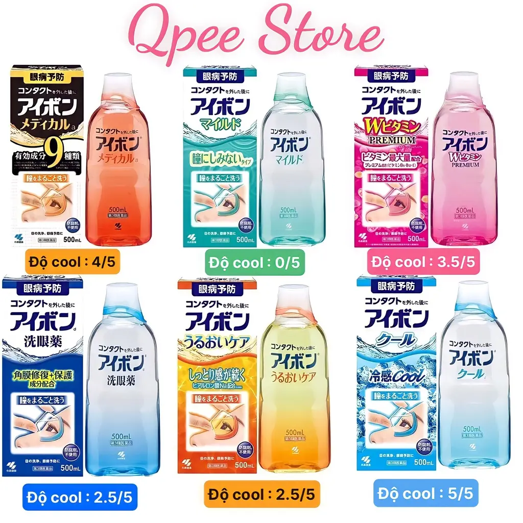 Nước rửa mắt Eyebon W Vitamin Kobayashi Màu Cam Đen Nhật Bản 500ml (Có BILL) Nước Rửa mắt Nữ Lens
