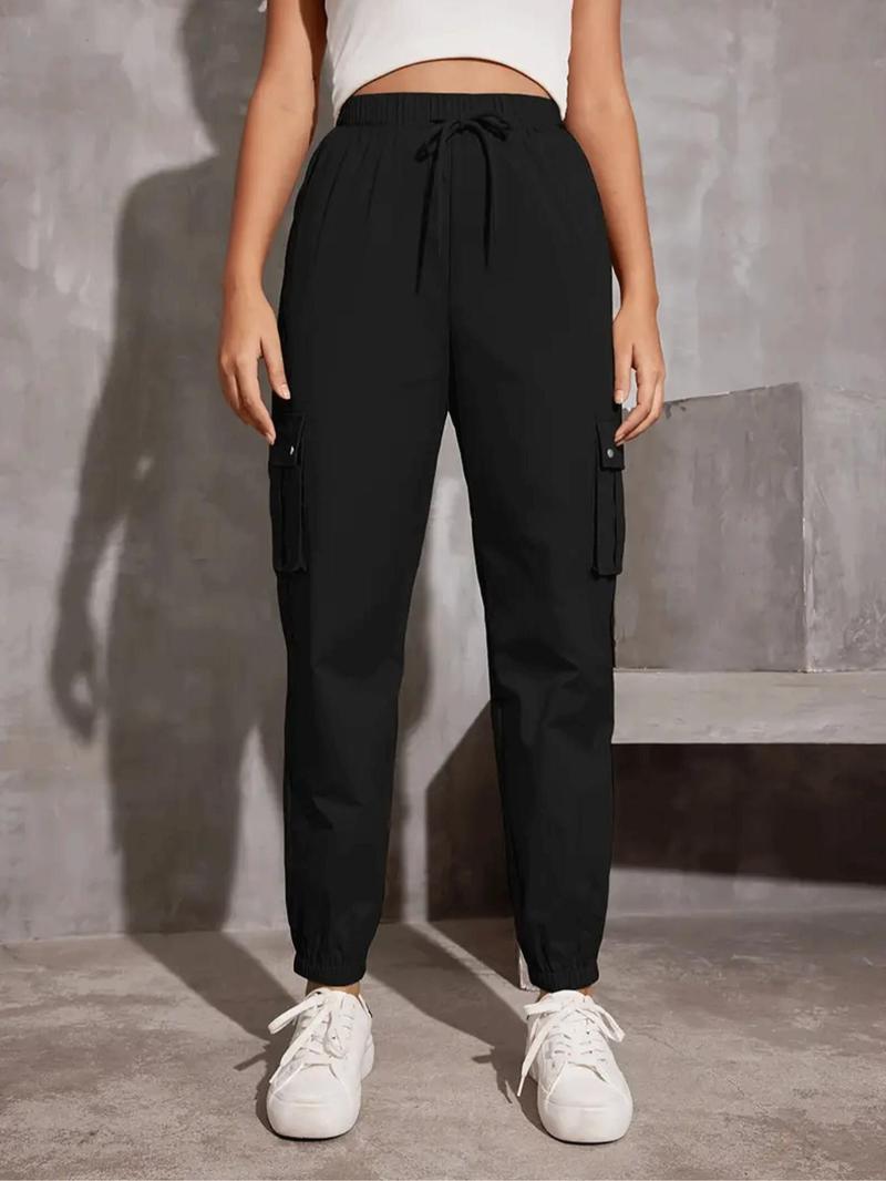 Product Introduction of Women's Solid Pocket Drawstring Cargo Pants, Casual Y2K Style Pants for Daily Wear, Ladies Bottoms for Spring & Fall 8
