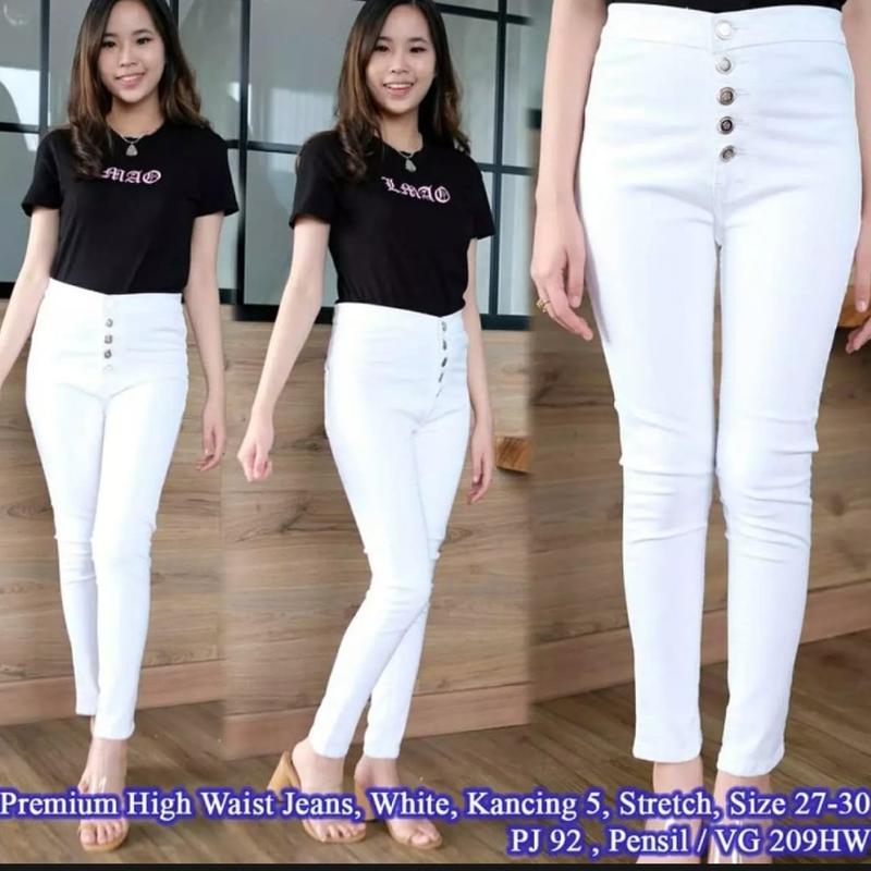 CELANA WANITA BOYFRIEND JEANS KANCING 5 / CELANA JEANS WANITA / HW Kancing 5 ysf.jeans Nyaman Soft Stretch Panjang Navy Variasi 1