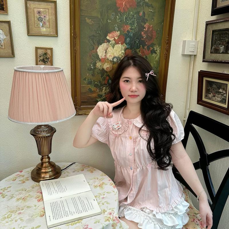 TẶNG Ghim ICON Áo CT3 ,Áo sơ mi babydoll có cổ đi học form babydoll dáng ngắn,Áo Lẻ KHÔNG GỒM Váy - Nữ Women Top Sơ Mi