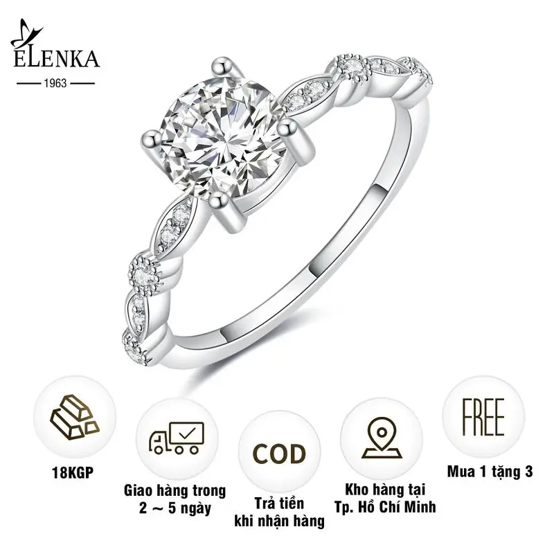 ELENKA - Nhẫn mạ bạc S925 đính đá Zircon 4 chấu viền đính đá cách điệu sang trọng siêu đẹp trang  sức   nhẫn