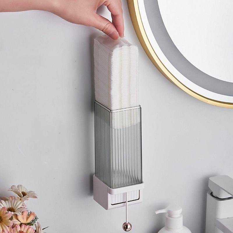 Hộp Đựng Bông Trang Điểm, Tiết Kiệm Không Gian, Thiết Thực, Dễ Lắp Đặt, Hộp Đựng Miếng Bông Không Thấm Nước, Dụng Cụ Sắp Xếp Miếng Bông Tự Động Gắn Tường Cho Gia Đình 2