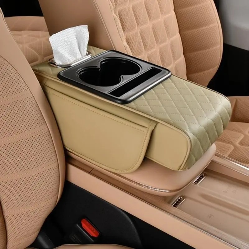 Car Center Console Armrest Pad with Cup Holder, Comfortable Car Armrest Cover with Side Storage Pocket, Universal Car Interior Accessories for Women & Men 2
