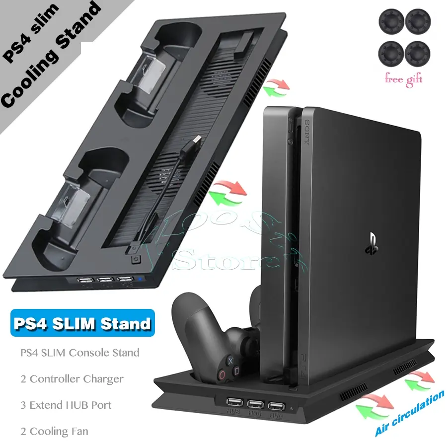 Giá Chân Đế Máy Chơi Game PS4 Slim Dọc Có Quạt Làm Mát Bộ Điều Khiển Sạc Trạm Sạc Phụ Kiện Trò Chơi PlayStation 4 PS 4 S