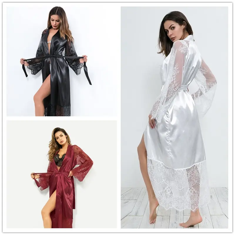 3 Color Through Long Sleeve Wedding Bridesmaid Sleepwear Bathrobe Nightgown Sexy Lingerie Nightdress
