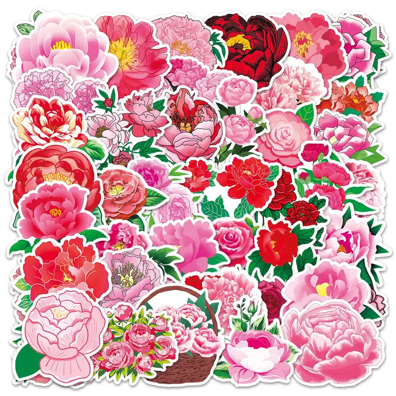 Peony Flower Pattern Sticker, 100pcs/set Colorful Floral Decals, DIY Decorative Sticker for Scrapbooking & Journal Making 2