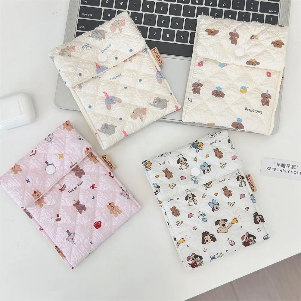 Fashion Cartoon Sanitary Napkins Storage Bag Lightweight Protective Case Mini Cosmetic Bag Bear Coin Pouch Lipstick Makeup Organizer Travel