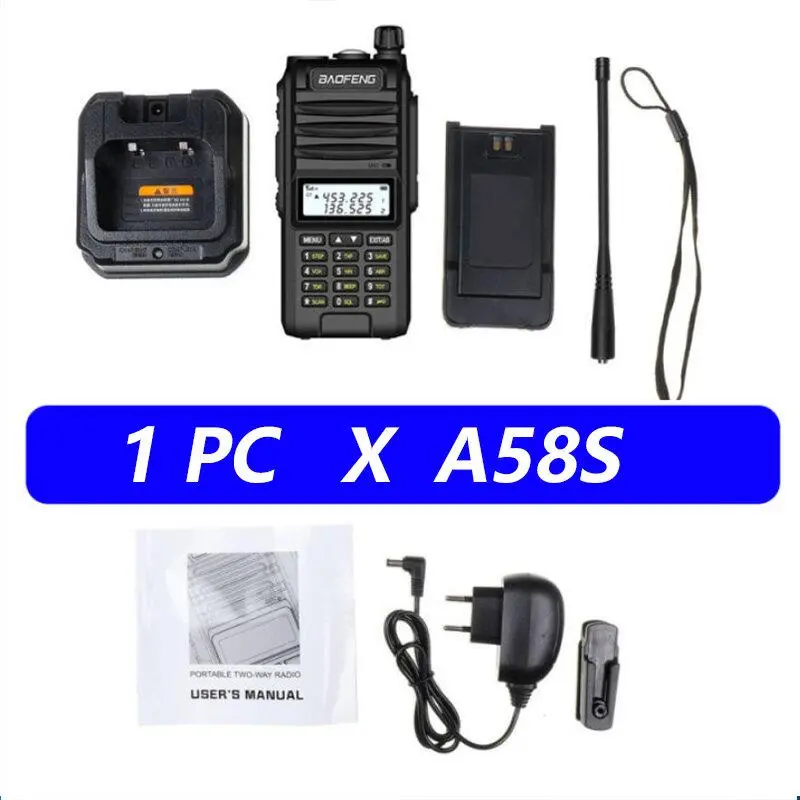 แบตเตอรี่ที่ชาร์จสำหรับ Baofeng A58s, walkie talkie, กันน้ำ, 8W, ช่วงช่องสัญญาณ 128 ช่อง, ระยะไกล 10 กม., ปลั๊ก US, เหมาะสำหรับใช้กลางแจ้ง, โรงแรม, โรงเรียน, สถานที่ก่อสร้างและอาคาร, 16 ช่อง วิทยุ