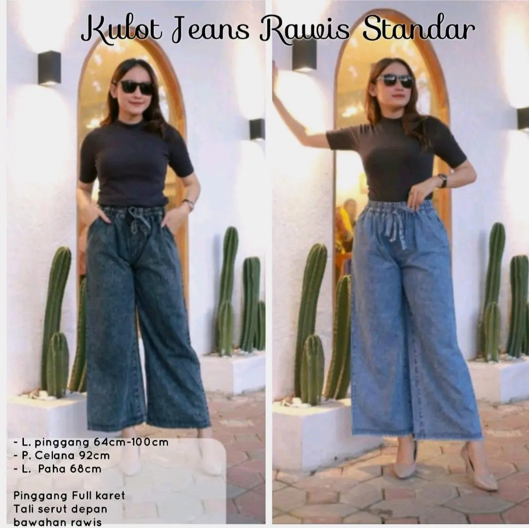 CELANA RAWIS KULOT JEANS || WOMAN FASHION Celana Panjang Biru Hitam