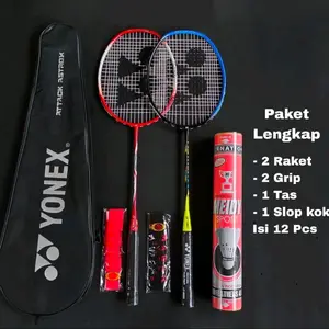 RAKET BADMINTON PAKET LENGKAP MODEL SENYAWA TERLARIS 2 RAKET 2 GRIP 12 KOK 1 TAS