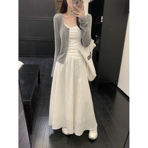 Moonlight White First Love Style Cardigan, Long Half Skirt, Layered Date Outfit, Style Like Liu Yifei