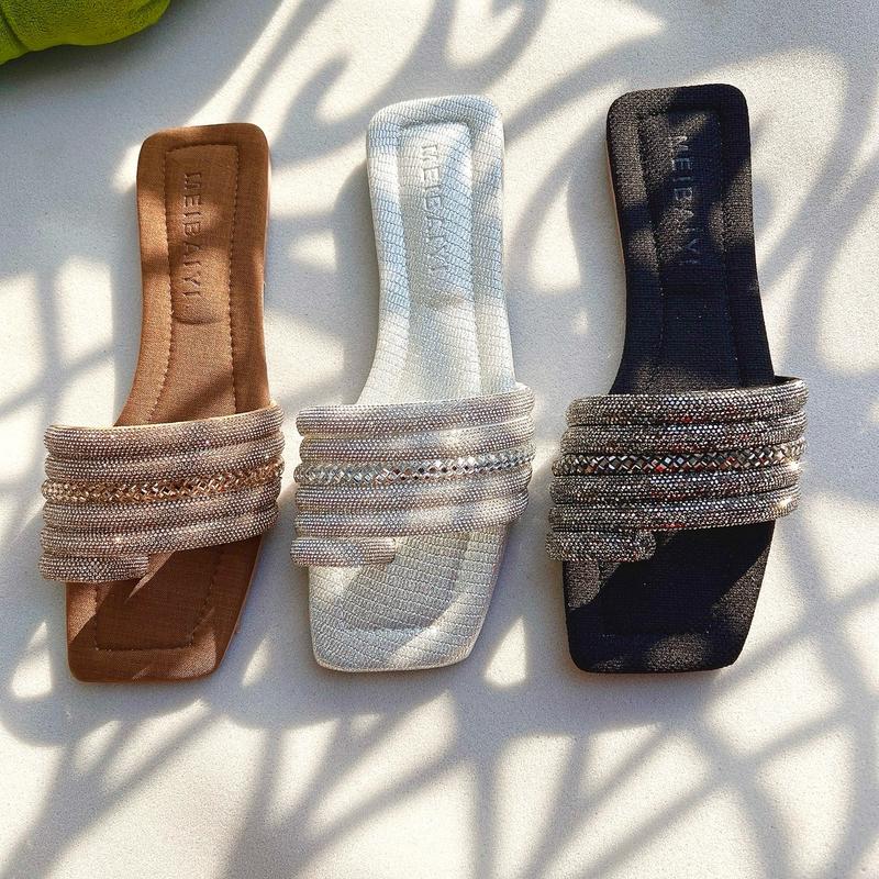 Dép Lê Nữ Mũi Vuông, 5 Dây Đá To Quai Ngang Xỏ Ngón Cái Êm Chân,Đế Chống Trơn Trượt DéP GiàY