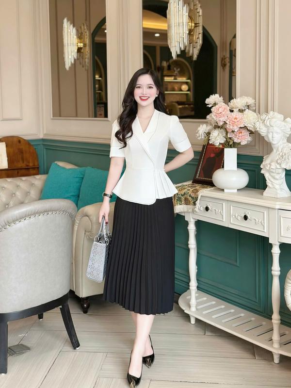 Áo peplum thiết kế Nhật Vy cổ vest tay ngắn chiết eo chất lụa công sở dự tiệc - D3210 2